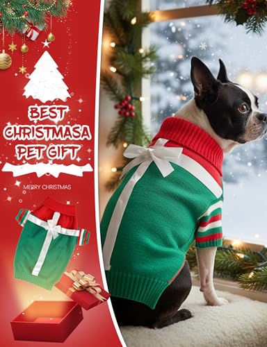 Dog Christmas Sweater, Soft Warm Pet Clothes Coat for Small Medium Large Dogs and Cats Boy Girl, Fall Cozy Holiday Turtleneck Knitting Collar Pullover Pup Outfit Costume for Thanksgiving New Year