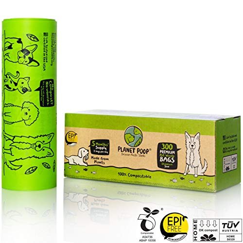 PLANET POOP Home Compostable Dog Poop Bags, Large Single Roll 300 Grab & Go, for Dogs Un-Scented Dog Waste Bags, Thick Leakproof Doggy Cat Bag, Plant-Based Pet Supplies - size: 300 Count (Pack of 1)