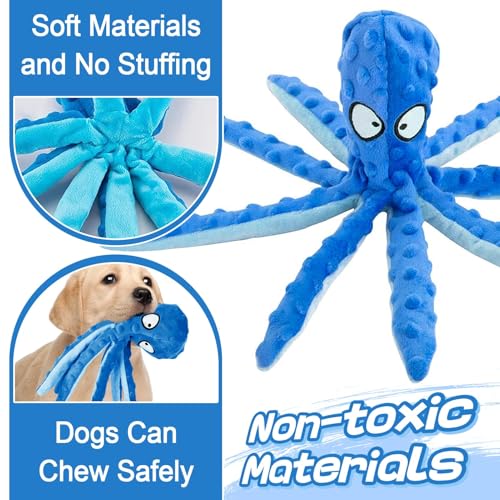 Alphatool Squeaky Dog Toys - No Stuffing Octopus Soft Plush Crinkle Toys to Keep Them Busy, Interactive Essentials for Small Medium Pets Dogs Gifts, 1pcs Blue - color: Blue