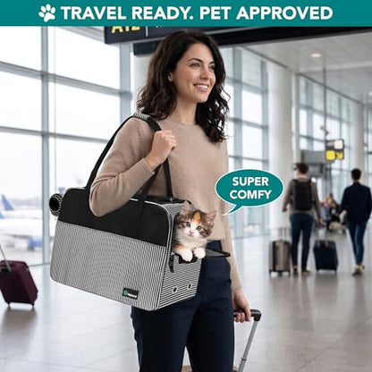 PetAmi Dog Purse Carrier for Small Dogs Cats, TSA Airline Approved Soft-Sided Pet Carrier with Pockets, Ventilated Travel Tote Bag with Bed & Shoulder Strap, Puppy Kitten, Max 12 lbs, Stripe Black - color: Stripe Black