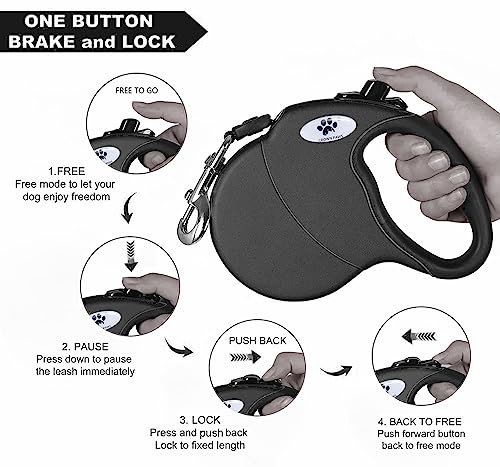 16ft Retractable Dog Leash for Large Breed Dogs up to 110 lbs with a Detachable Chew Proof Extender Wire Ropes (Black L) - color: Black, size: Large