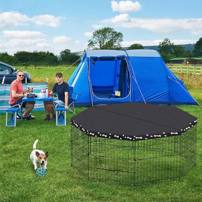 Dog Pen Pet Playpen Dog Fence Indoor Foldable Metal Wire Exercise Puppy Play Yard Pet Enclosure Indoor Outdoor 8 Panels 24 Inch with Bottom Pad (Bottom Cover Fence with Printing) - style: Playpen + printing pad