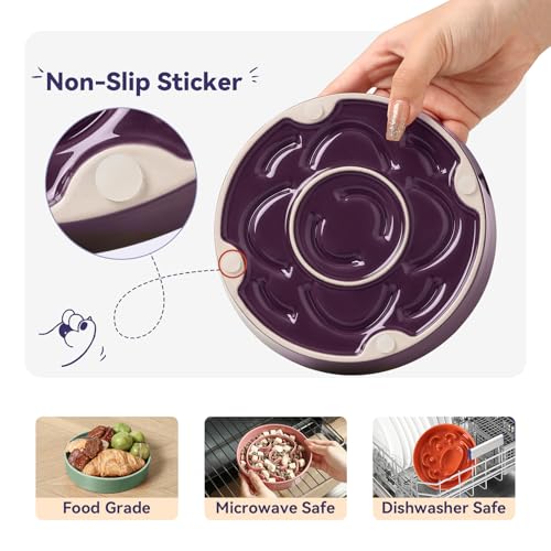 Ceramic Slow Feeder Dog Bowl, 0.8 Cups Anti -Slip Slow Feeding Bowl to Slow Down Eating, 6.3 Inch Dog Food Dish for Small Breeds, Purple - color: Purple, size: Small