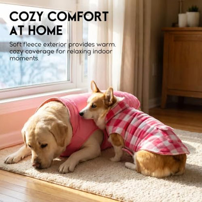 ASENKU Dog Winter Coat, Fleece Doggie Jacket Plaid Reversible Vest Waterproof Windproof Cold Weather Clothes for Small Medium Large Dogs (S, Pink) - color: Pink, size: Small