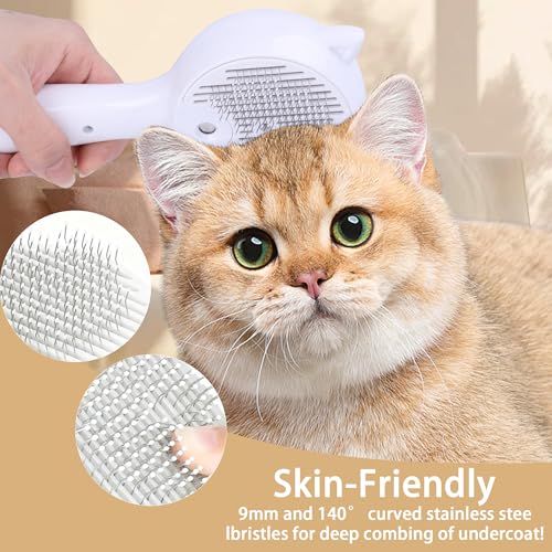 Pet Steam Brush for Cats & Dogs ，3-in-1 Pet Grooming Comb，Reduces Shedding, Soft Bristles, Promotes Healthy Coat-Comes - Includes Waterless Shampoo，White - color: White