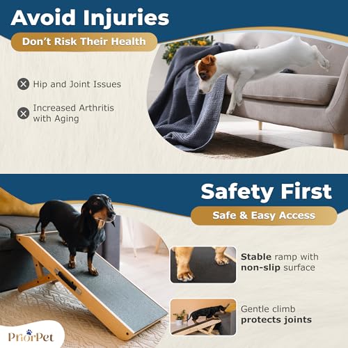 Dog Ramp for Couch – Non-Slip, Sturdy Build Foldable Wooden Dog Ramp – Supports up to 200 lbs – 7 Adjustable Heights (14"–20.5") – Enhanced Stability – Birchwood Pet Ramp for Small Dogs – Natural - color: Natural