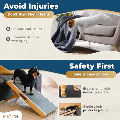 Dog Ramp for Couch – Non-Slip, Sturdy Build Foldable Wooden Dog Ramp – Supports up to 200 lbs – 7 Adjustable Heights (14"–20.5") – Enhanced Stability – Birchwood Pet Ramp for Small Dogs – Natural - color: Natural