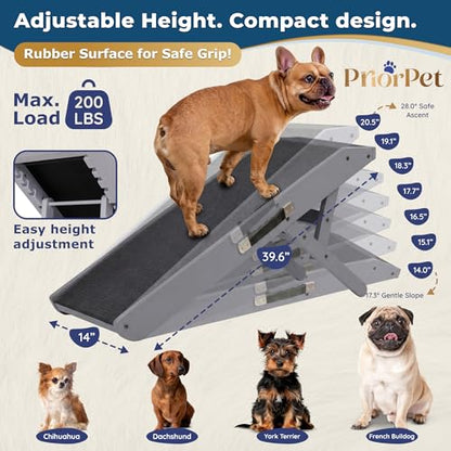 Dog Ramp for Couch – Non-Slip, Sturdy Build Foldable Wooden Dog Ramp – Supports up to 200 lbs – 7 Adjustable Heights (14"–20.5") – Enhanced Stability – Birchwood Pet Ramp for Small Dogs – Gray - color: Gray