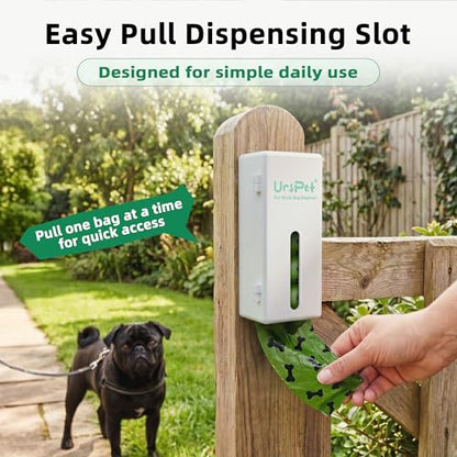 URSPET Dog Poop Bag Dispenser with 4 Rolls, Wall Mount Pet Waste Holder | Stick-On or Screw-On, Viewing Window, Easy Bag Pull, Flip-Top Refill, 60 Bags Included, Indoor and Outdoor Use - color: White