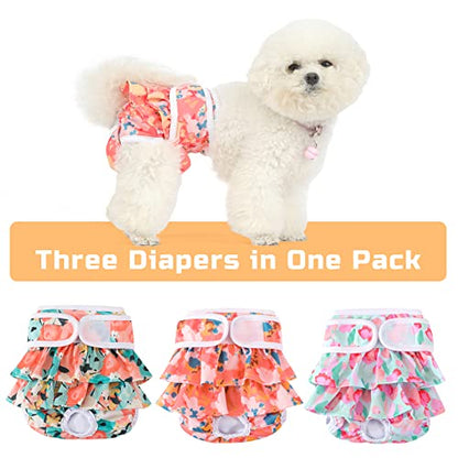 Washable Dog Diapers Female 3 Pack Reusable Premium Highly Absorbent Doggie Diaper, Flexible Puppy Diaper, Durable Leak-Proof Dog Diapers for Period Heat Incontinence Potty Training, S - size: Small