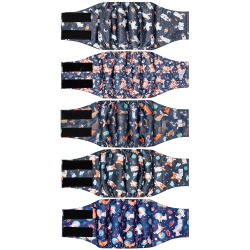 Dog Diapers Male 5Pack,Reusable Leakproof Pet Soft Dog Belly Band Wraps,High Absorbency Male Dog Diaper,Wider Washable Belly Band for Doggy Incontinence and Puppy Training - color: Space Dog, size: XS(9"-11")