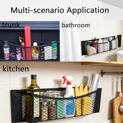 2PCS Car Cargo Net with Adhesive Tape,Storage Mesh Pocket(9.8×23.6in) - size: 23.6*9.8in