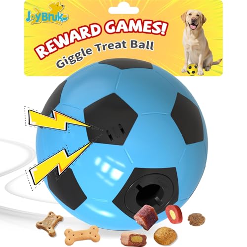 Interactive Dog Toys Treat Dispensers - Giggle Squeaky Dog Soccer Ball Rewards Puzzle to Keep Them Busy, Mental Stimulation Enrichment Food Dispensing for Small Medium Large Breeds, Blue - color: Blue