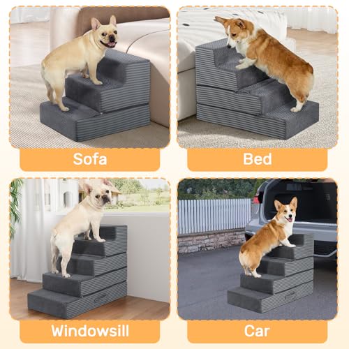 Dog Stairs for Small Dogs, 18" H Foldable Dog Steps for High Bed | 2 in 1 Pet Stairs Get on Couch, Transformable Cats Stairs, Non-Slip Balanced, Grey - size: 15.7 X 24 X 18 In