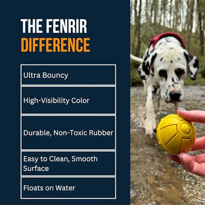 Fenrir - Dog Ball - High Bouncing Yellow Rubber for Fetch & Recall - 2.5 Inch Durable Floating Dog Toy - Water Retrievable Interactive Ball for All Breeds (Medium)
