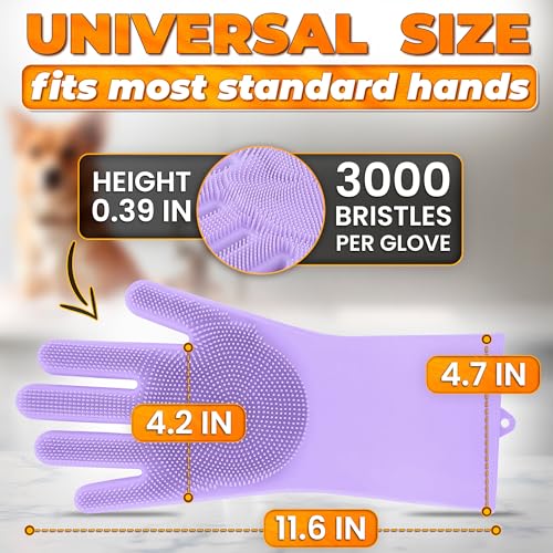 Silicone Dish Gloves with Scrubbers – Thick Tear-Resistant Dishwashing Gloves for Washing Dishes, Kitchen Cleaning, Bathroom Scrubbing & Daily Chores – Durable, Reusable Multi-Purpose Design - color: Purple