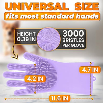Silicone Dish Gloves with Scrubbers – Thick Tear-Resistant Dishwashing Gloves for Washing Dishes, Kitchen Cleaning, Bathroom Scrubbing & Daily Chores – Durable, Reusable Multi-Purpose Design - color: Purple