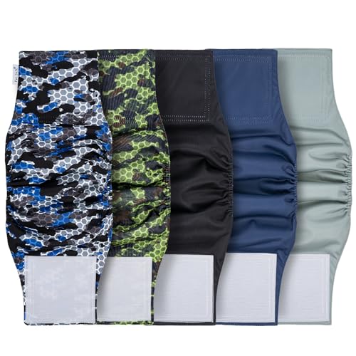 Pet Soft Dog Diapers Male, 5 Pack Male Dog Belly Bands, High Absorbing Washable Males Dog Wraps for Doggie Puppy(Camo, S) - size: S