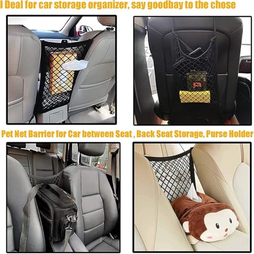 Dog Car Net Barrier Pet Barrier,Barrier of Back Seat Pet Kids,Cargo Tissue Purse Holder, Baby Stretchable Storage Bag Universal for Cars, SUVs, Vans Traveling (2-Layer) - size: 2-Layer