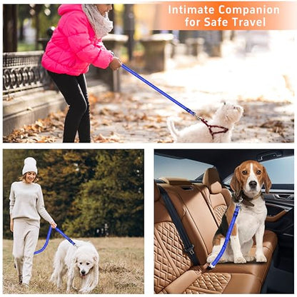 Seyezo Dog Car Seat Belt - 3 Piece Set Retractable Harness, Adjustable Reflective Seatbelt for Vehicle Headrests, Safety Restraint Heavy Duty & High Elastics, Navy Blue - color: 2PCS Navy Blue