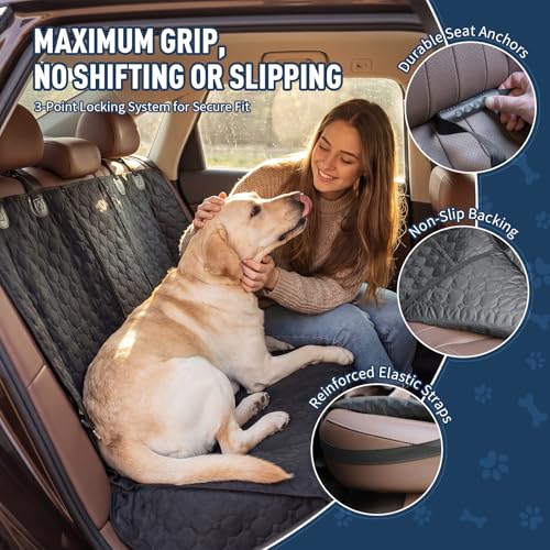 Dog Car Seat Cover, Back Seat Cover for Dog Pet Car Seat Universal Waterproof Scratch Proof Nonslip Durable Soft Pet Backseat Protector for Cars Trucks & SUVs (Black)