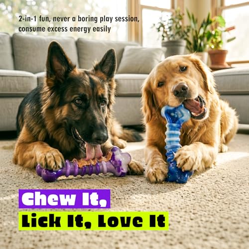 Kseroo 2-Pack Indestructible Dog Toys for Aggressive Chewers: Beef-Flavored Tough Dog Chew Toys, Nylon Large Dog Chew Toys to Keep Them Busy, Dog Chew Bones for 25-70lbs Medium & Large Dogs - color: Purple