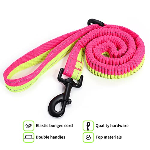 Mile High Life | Bungee Dog Leash | Gentle Pull Training Lead | Soft Comfort Texture | 3-5 Feet | for Dogs/Cats Under 20 lb (Lime/Pink) - color: 3-5 feet-Lime/Pink