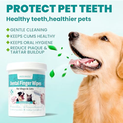 MEDUWEDU Dental Care Finger Wipes 60 Counts,Teeth Cleaning Finger Wipes for Dogs & Cats,Reduces Plaque & Freshens Breath, Mint Scent - size: 1.5" 60pcs