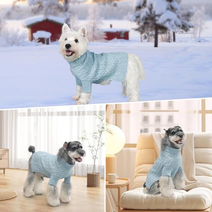KYEESE Dog Sweater Stretchy Pet Sweater Warm Dogs Clothes with Long Sleeve Classic Cable Knit Turtleneck Dogs Coats, Soft Small Dog Sweater for Cold Weather, Blue, X-Small - color: 08# Blue, size: X-Small (4-6lbs)