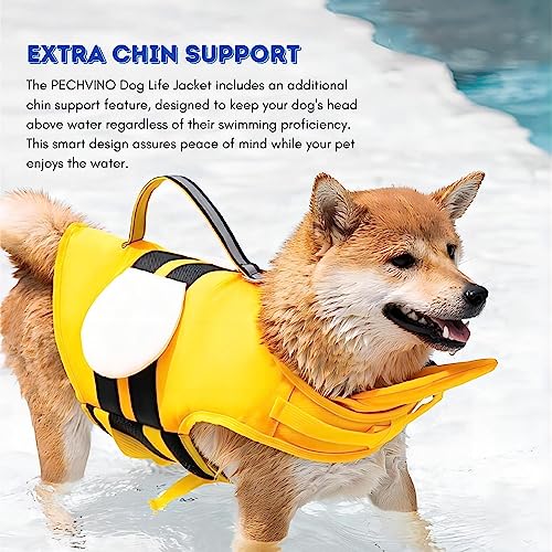 Dog Life Jacket with Cute Bee Design, Extra Chin Support, Reflective Accents and Strong Rescue Handle with Safety Leash Attachment