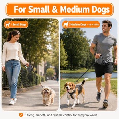 Retractable Dog Leash 16FT for Small & Medium Dogs up to 55 lbs – Tangle-Free 360° Swivel, One-Hand Dual Brake & Lock, Comfortable Anti-Slip Grip for Safe Daily Walks