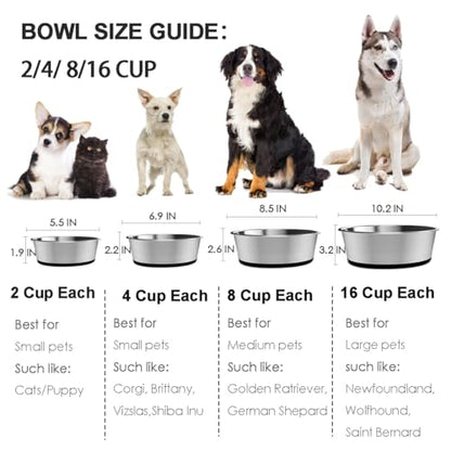 Deep Stainless Steel Non-Skid Dog and Food Bowls, Each Holds Up to 4 Cups - color: Black, size: 4 Cup for Small Pet