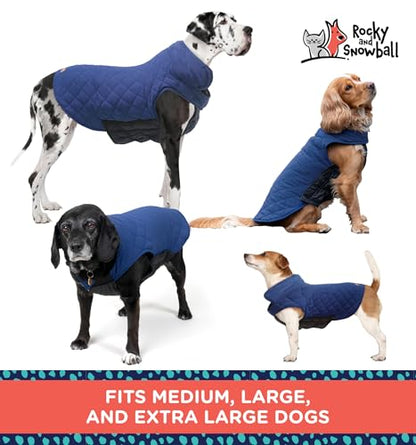 Rocky 2-in-1 Reversible Dog Jacket - Waterproof Snow Coat for Medium & Large Dogs - color: Navy, size: Medium