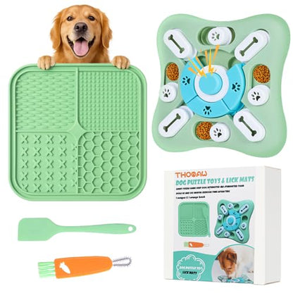 Dog Puzzle Toys Set,Interacive Slow Feeder for Cat,Dog Lick Mat with Suction Cups,Pet Enrichment Toys from Small to Medium - color: Green