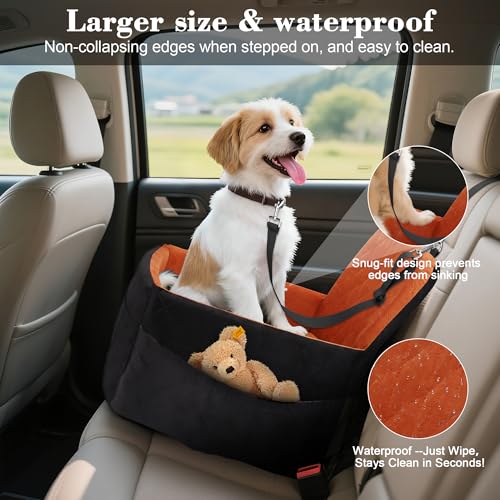 Dog Car Seat for Small/Medium Dogs,Pet Dog Booster Car Seat Puppy 15-35 lbs with Soft 4+2in Detachable Pads Detachable Elevated Cushion and Washable Cover Brown - color: black-brown