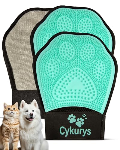 Pet Hair Removal Glove for Dogs & Cats(2-Pack), 2-in-1 Double-Sided Pet Grooming Glove, Electrostatic Pet Hair Remover Glove for Clothes & Furniture + Silicone Brush for Deshedding Pets - color: 2PCS