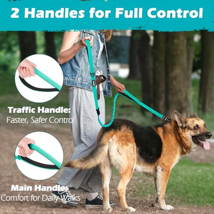 PetBonus Heavy Duty Tactical Dog Leash, 5 FT Bungee Shock Absorption Leash with 2 Padded Handles, Quick Release Metal Clip, Car Seatbelt, No Pull Training Lead for Large Medium Dogs（Turquoise） - color: Turquoise