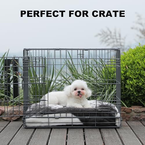 Bedfolks Plush Waterproof Dog Crate Bed, Removable Washable Cover, Faux Fur Pad for Small Dogs & Cats, 17"x12", Black-White Cowhide - color: Black-white cowhide, size: XX-Small(17x12'')