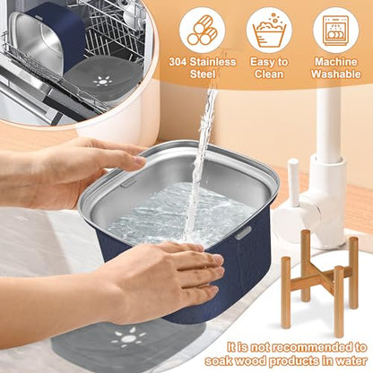 Decflow 3L Elevated Dog Water Bowl, Stainless Steel Raised Food Dispenser with Stand, Large Capacity No Spill Dog Water Bowl for Small, Medium and Large Dogs - color: Blue