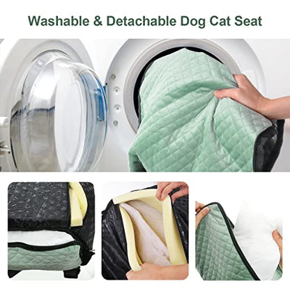Dog Car Seat for Small Medium Dogs Up to 40lbs, Detachable Washable Soft Pet Booster Travel Bed for Front & Green Seat with Safety Leash Belt - color: Green