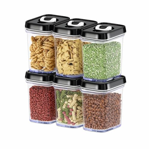 DWËLLZA KITCHEN Airtight Food Storage Containers with Lids – 6 Piece Set Air Tight Kitchen Storage Containers for Pantry Organization and Storage - Clear Plastic BPA-Free - Keeps Food Fresh & Dry - color: 01 - 1 Liter (Set of 6)