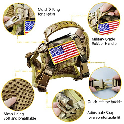Tactical Cat Harness and Leash for Walking Escape Proof, Adjustable Military K9 Pet Vest Harness Easy Control for Large Cat, Puppy and Small Dog (Camo) - color: Camo