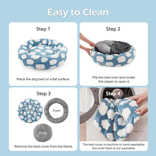 JOEJOY Donut Large Dog Bed, Cute Round Calming Dog Bed with Removable Washable Cover, Orthopedic Pet Beds with Jacquard Shaggy Plush & Non Skid Bottom, Black - color: Blue, size: L (36x36x10)
