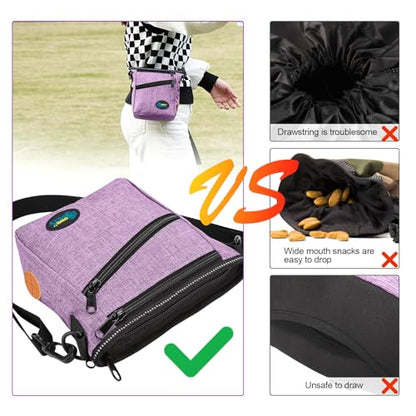 Ownpets Dog Training Pouch with Silicone Liner, Pet Treat Training Pouch with Collapsible Bowl, Shoulder Strap & Waist Strap, 4 Ways to Wear, Walking Fanny Pack for Dog Training - Purple - color: Purple