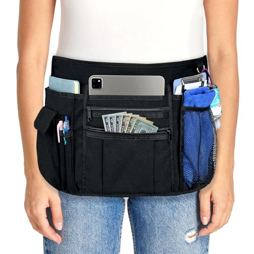 Multi-Pocket Waitress Apron: Adjustable Half Apron for Servers, Waiters, and Kitchen Staff, Ideal for Restaurants, Bistros, and Kitchens, Black