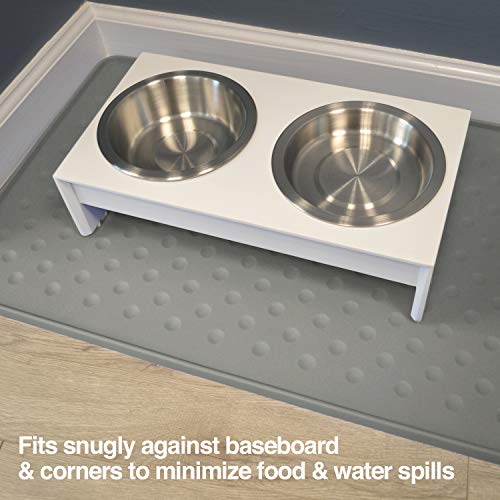 PetFusion Toughgrip Large Plus Dog Food Mat [Just The Right Size Before Getting Too Big @ 27.5 x 17.5]. Waterproof, Extra Tough FDA Grade Silicone, Grey
