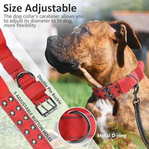 Tactical Dog Collar with Control Handle, Military Adjustable Pet Collar Reflective Heavy Metal Buckle Dog Collar, Soft Nylon Training Collar for Medium Large Dogs (Red, Large) - color: Red, size: Large