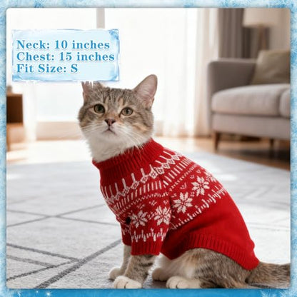 EXPAWLORER Turtleneck Knit Dog Sweater - Dog Clothes Fair Isle Snowflake Design, Warm Puppy Sweater Apparel, British Style Winter Pet Outfit Pullover for Small Medium Large Dogs Cats, Red M