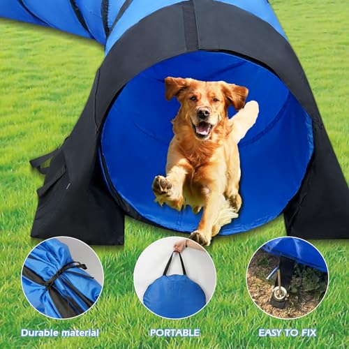 10 Foot Dog Agility Tunnel with Sandbagsl - Premium Dog Agility Equipment for Effective Pet Agility Training.