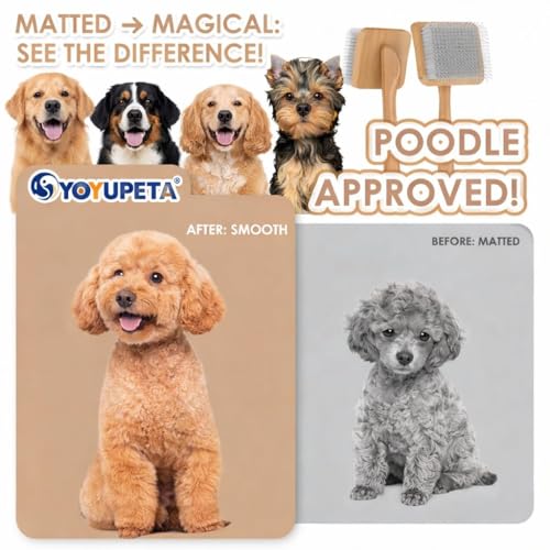 Large Slicker Brush, 2PCS Doodle Grooming Kit with Comb, Natural | With two leather protective covers; ideal for Poodles, Labradoodles; extra long pin; premium wooden handle; removes mats. - color: Natural
